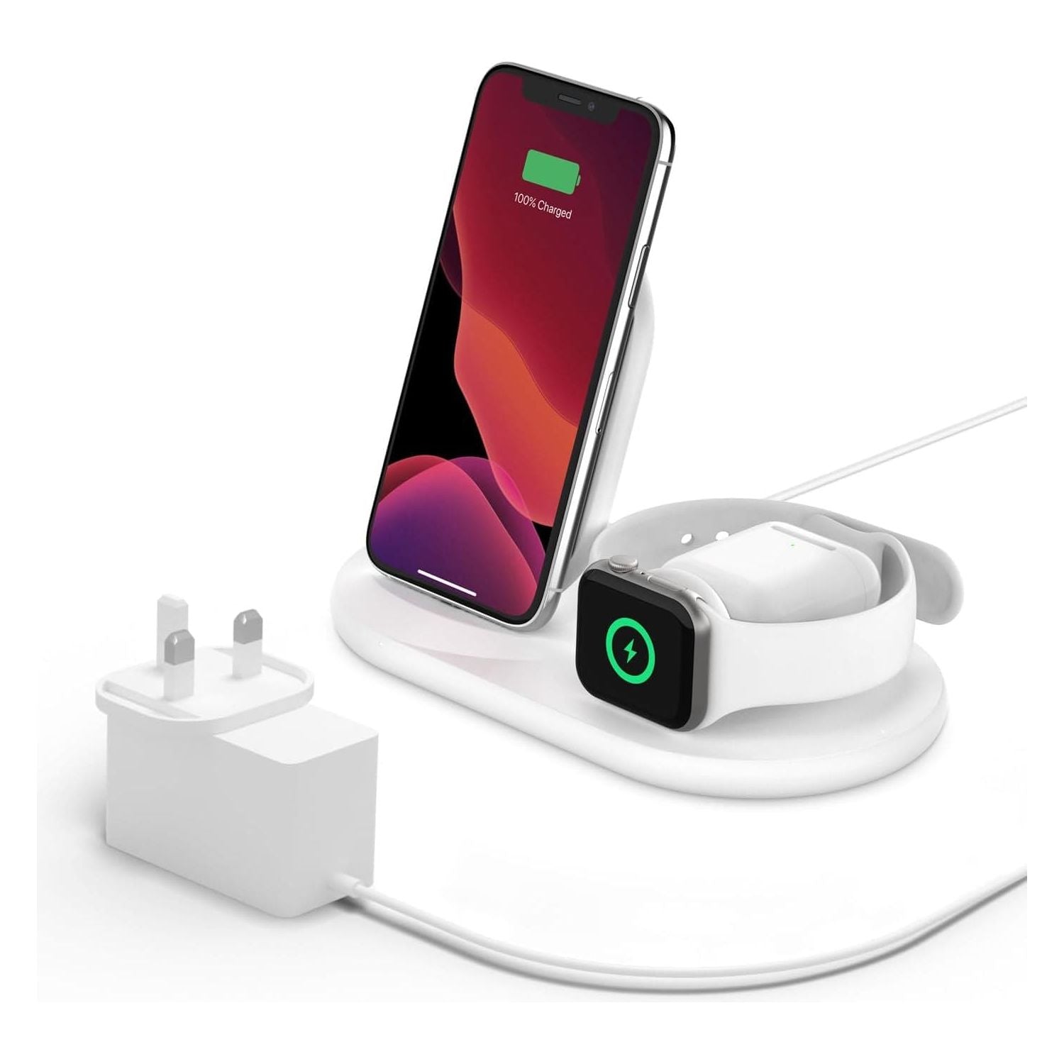 Buy Belkin,Belkin 3 in 1 Wireless Charger Stand Including Plug - White - Gadcet UK | UK | London | Scotland | Wales| Ireland | Near Me | Cheap | Pay In 3 | Power Adapter & Charger Accessories